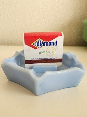 Jeannette Delphite Blue Glass Ashtray w/ Match Holder